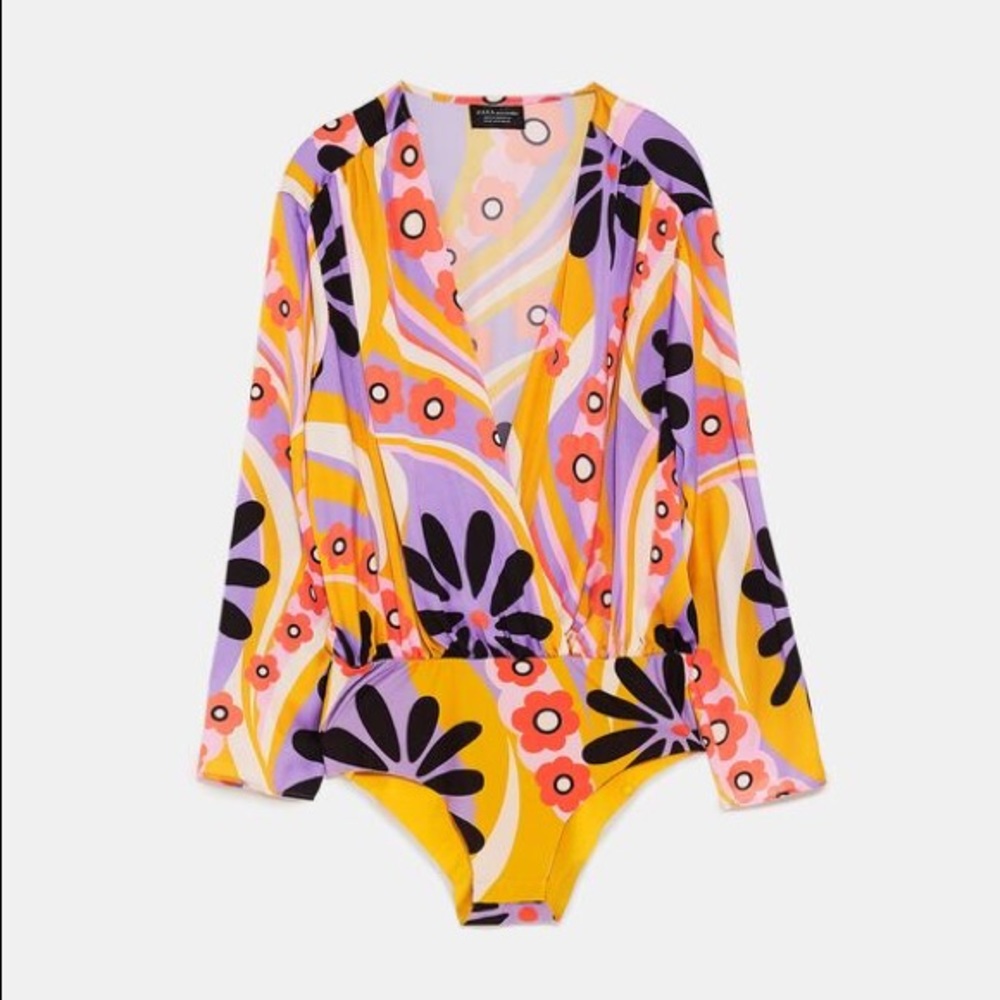 ZARA FLORAL PRINT LONG SLEEVE BODYSUIT